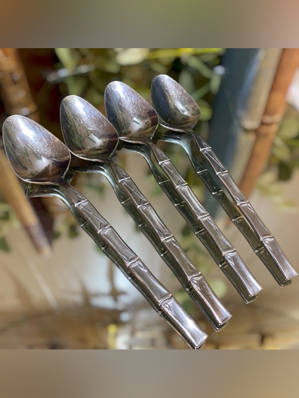 Vintage Bamboo Tiki Set 4 Tablespoons Lifetime Cutlery LC Stainless Flatware